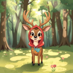 A whimsical illustration of a deer wearing a stylish hoodie