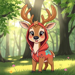 A whimsical illustration of a deer wearing a stylish hoodie