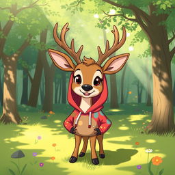 A whimsical illustration of a deer wearing a stylish hoodie