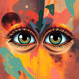 A visually striking representation of the phrase "Mata sama besar" illustrating two eyes that are identical in size, intricately designed with detailed eyelashes and reflections showing a unique perspective
