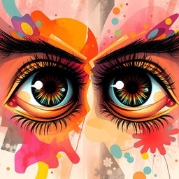 A visually striking representation of the phrase "Mata sama besar" illustrating two eyes that are identical in size, intricately designed with detailed eyelashes and reflections showing a unique perspective