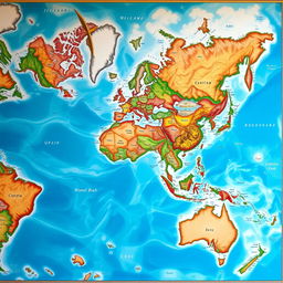 A highly detailed world map with vivid colors and intricate designs, measuring 10000x10000 pixels