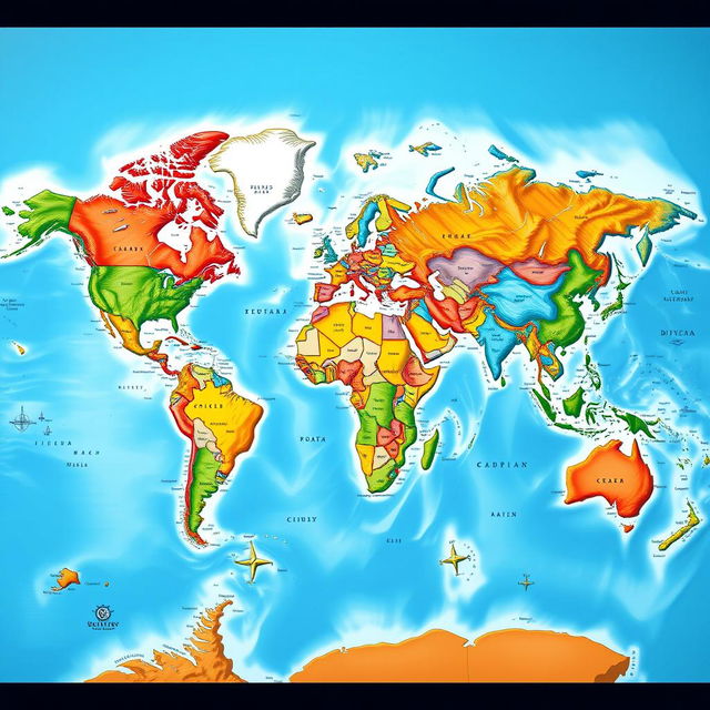 A highly detailed world map with vivid colors and intricate designs, measuring 10000x10000 pixels