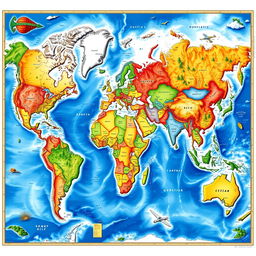 A highly detailed world map with vivid colors and intricate designs, measuring 10000x10000 pixels