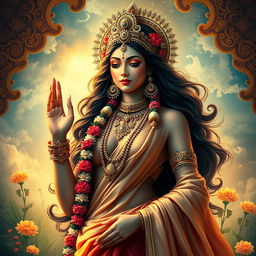 A majestic representation of an Indian goddess portrayed in a tasteful and artistic manner, celebrating her beauty and divine qualities