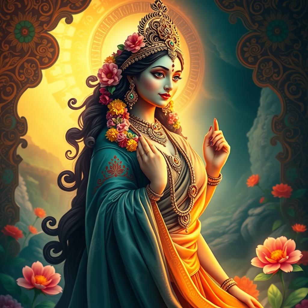 A majestic representation of an Indian goddess portrayed in a tasteful and artistic manner, celebrating her beauty and divine qualities