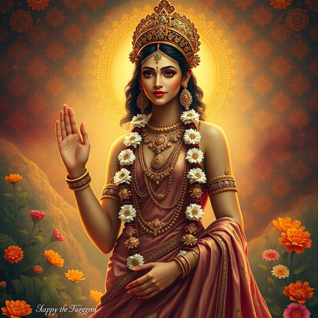 A majestic representation of an Indian goddess portrayed in a tasteful and artistic manner, celebrating her beauty and divine qualities