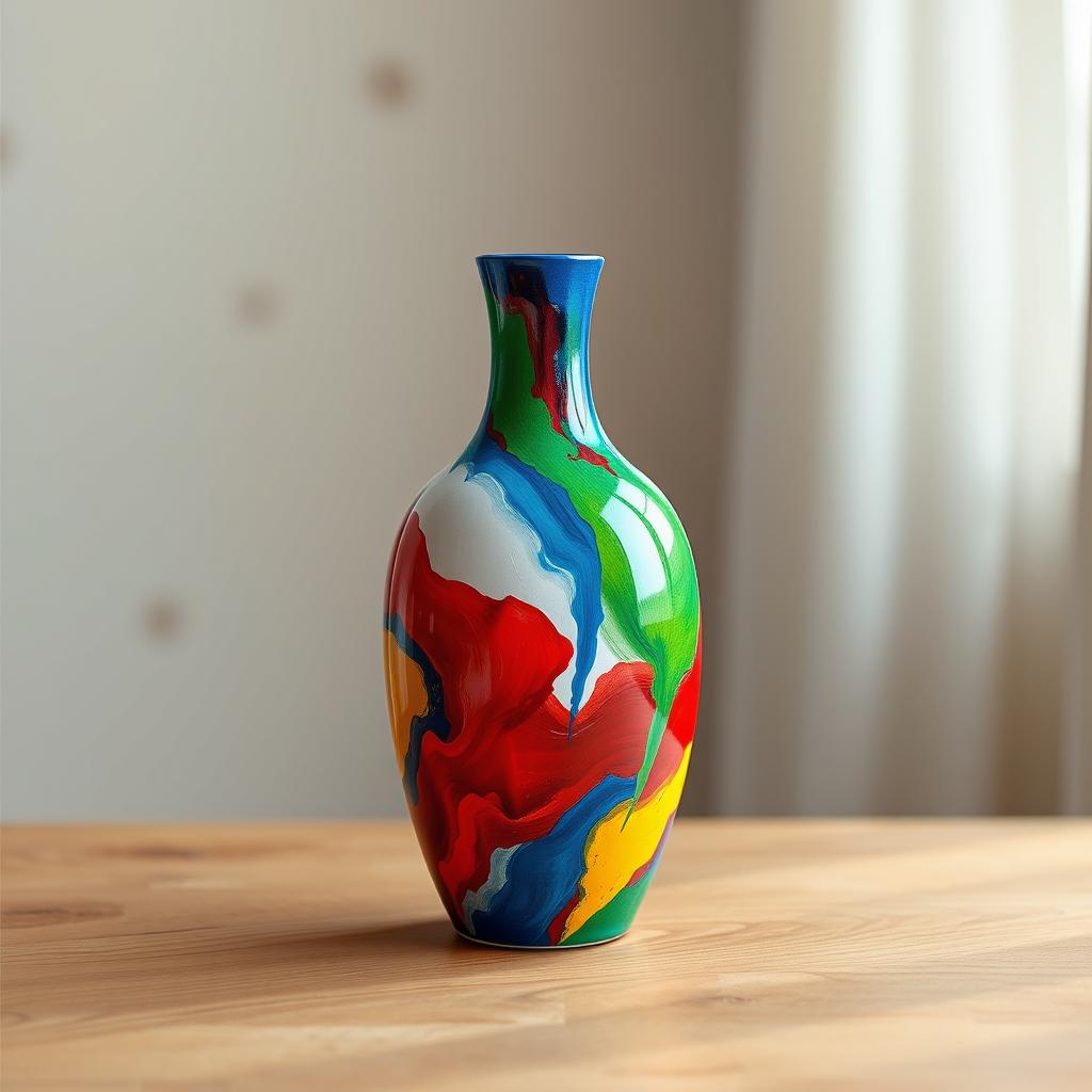 A medium-sized vase designed for painting, rendered in an artistic and colorful style