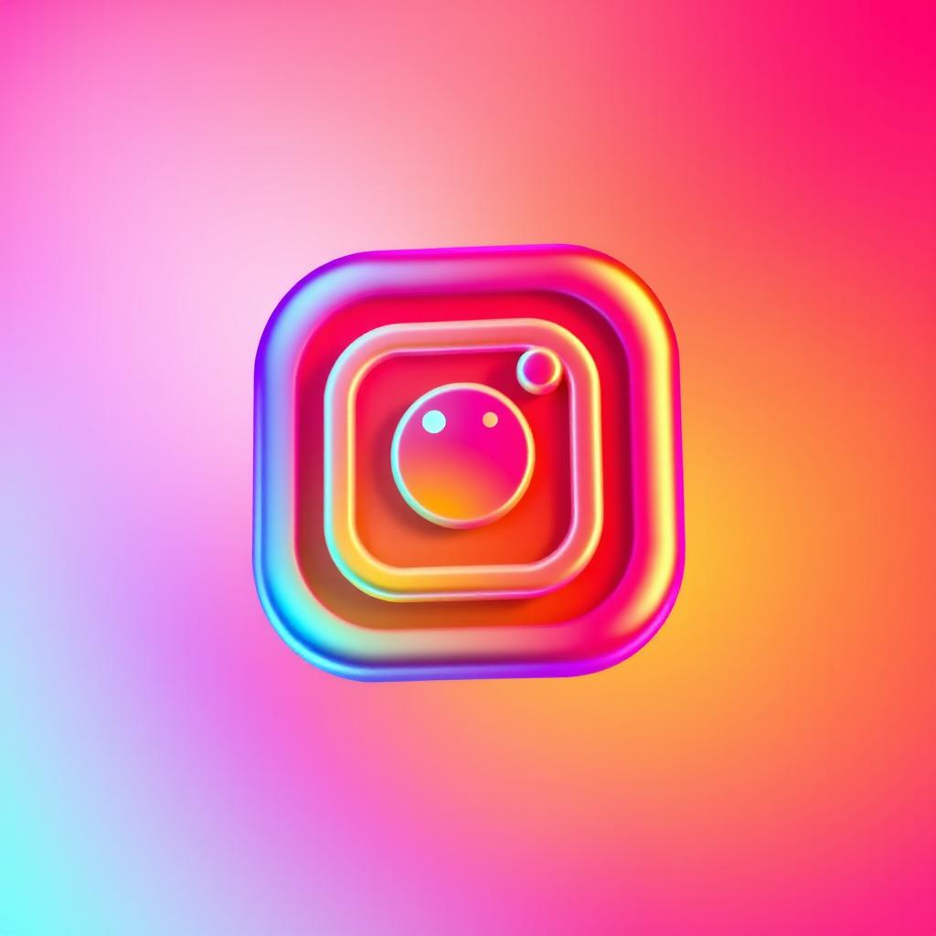 A vibrant and modern interpretation of the Instagram logo featuring its iconic camera design, encompassed by a colorful gradient of orange, pink, and purple hues for a playful and inviting feel