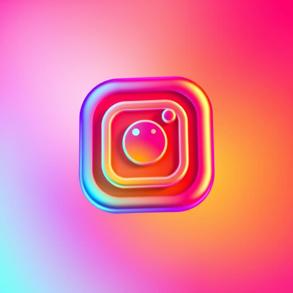 A vibrant and modern interpretation of the Instagram logo featuring its iconic camera design, encompassed by a colorful gradient of orange, pink, and purple hues for a playful and inviting feel