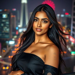 A stunningly beautiful Bangladeshi woman with alluring features, dressed in elegant, fashionable attire, exuding confidence and charm