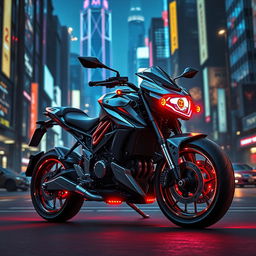 A futuristic cyberpunk combat motorcycle equipped with various weapons, boasting a sleek and aggressive design