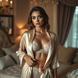A beautiful young woman in elegant lingerie, with an emphasis on a sophisticated and tasteful atmosphere