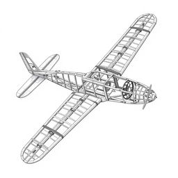 A detailed illustration of a vintage airplane frame, showcasing the intricate designs and structural elements of the aircraft