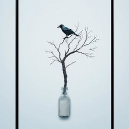 A scene featuring a tilted bottle at the bottom of the screen, half open, with a piece of paper inside, giving the impression it is precariously on the edge