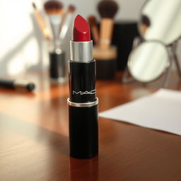 A close-up and beautifully styled photograph of a MAC lipstick, with the bullet perfectly showcased