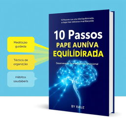 An e-book cover design featuring a stylized brain formed by interconnected luminous lines in shades of blue and yellow