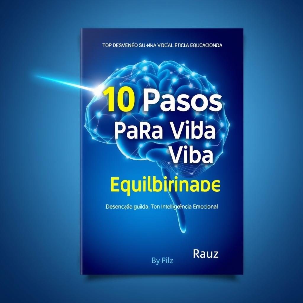 An e-book cover design featuring a stylized brain formed by interconnected luminous lines in shades of blue and yellow