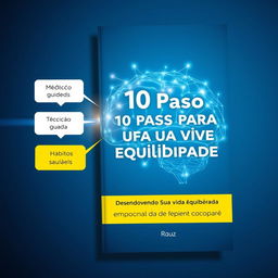 An e-book cover design featuring a stylized brain formed by interconnected luminous lines in shades of blue and yellow
