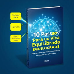 An e-book cover design featuring a stylized brain formed by interconnected luminous lines in shades of blue and yellow