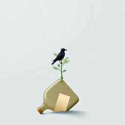 A serene winter scene featuring a tilted bottle at the bottom of the page, half-opened with a piece of paper visible inside, creating the impression it is precariously on the edge