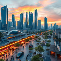 A futuristic, thriving cityscape of Zabol, showcasing advanced architecture and technology