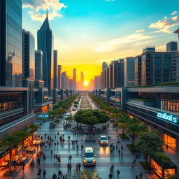 A futuristic, thriving cityscape of Zabol, showcasing advanced architecture and technology