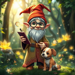A young gnome mage with a whimsical appearance, wearing a colorful robe adorned with mystical symbols