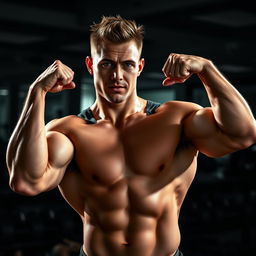 A muscular man showcasing impressive physique with well-defined muscles and a confident expression
