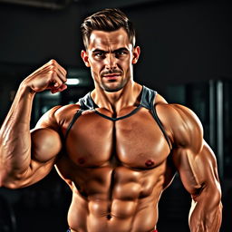 A muscular man showcasing impressive physique with well-defined muscles and a confident expression