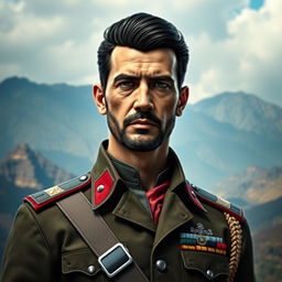 A striking character portrait of a fictional character inspired by Pagin Min from Far Cry 4 but reimagined as Bashar al-Assad