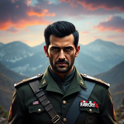 A striking character portrait of a fictional character inspired by Pagin Min from Far Cry 4 but reimagined as Bashar al-Assad
