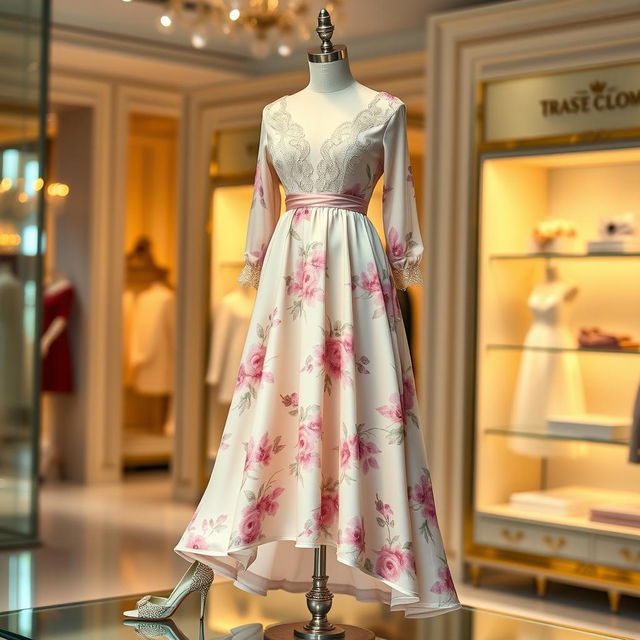 A stunning fashion design showcasing a beautiful dress and elegant shoes