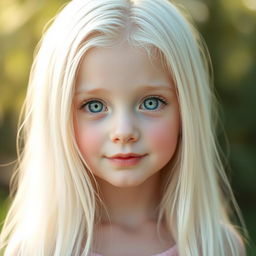 A beautiful and cute girl with long white hair cascading down her shoulders, exuding a calm and kind aura