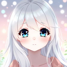 A beautiful and cute anime girl with long, flowing white hair that shines with a gentle luster