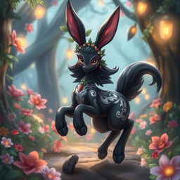 A beautiful female haregon, a mythical creature with rabbit-like features, showcasing her long ears and playful demeanor