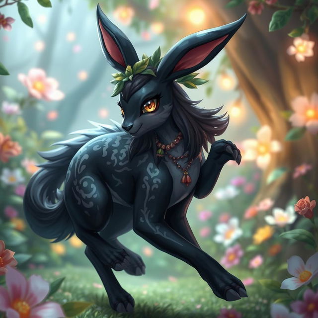 A beautiful female haregon, a mythical creature with rabbit-like features, showcasing her long ears and playful demeanor