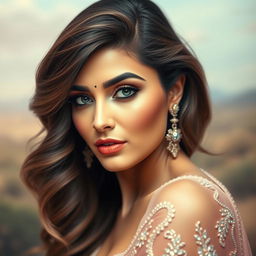 Aishwarya Rai adorned in a glamorous, artistic manner, capturing her beauty and elegance with a stylish pose