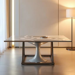 A modern dining table created by combining the elegant stand from the first picture with the stylish top from the second picture