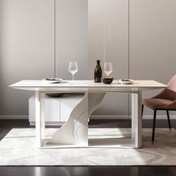 A modern dining table created by combining the elegant stand from the first picture with the stylish top from the second picture