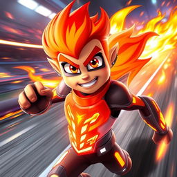 A dynamic fierce character named Blaze 'Speedflare' Emberdash, a fiery and energetic hero