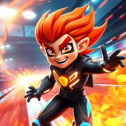 A dynamic fierce character named Blaze 'Speedflare' Emberdash, a fiery and energetic hero