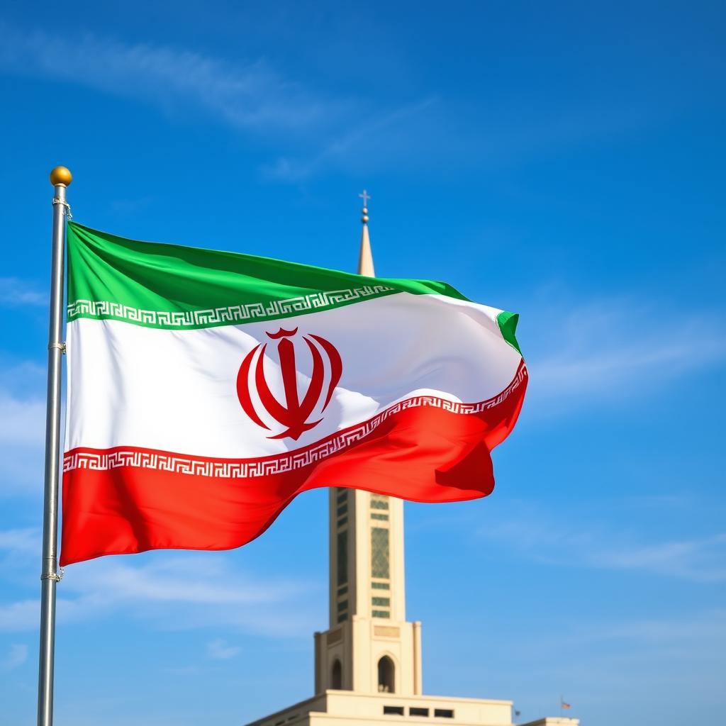 A beautifully designed Iranian flag featuring the Azadi Tower in Tehran as the main focal point