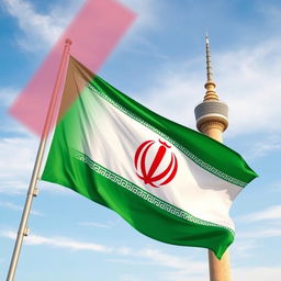 A beautifully designed Iranian flag featuring the Azadi Tower in Tehran as the main focal point
