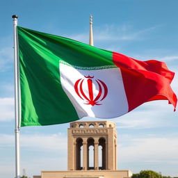 A beautifully designed Iranian flag featuring the Azadi Tower in Tehran as the main focal point