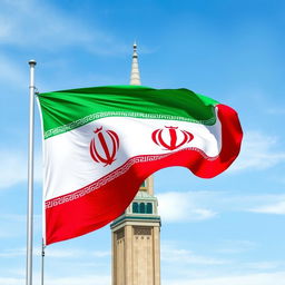 A beautifully designed Iranian flag featuring the Azadi Tower in Tehran as the main focal point