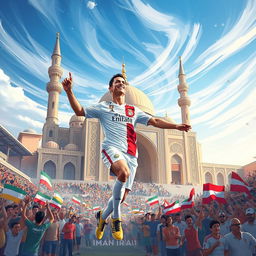 A stunning illustration of Cristiano Ronaldo in the vibrant city of Mashhad, Iran