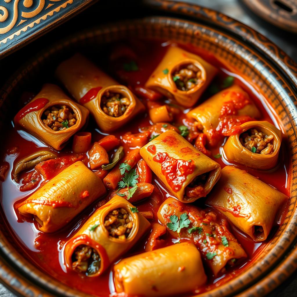 A beautiful display of mixed vegetable dolma cooked in a traditional tagine