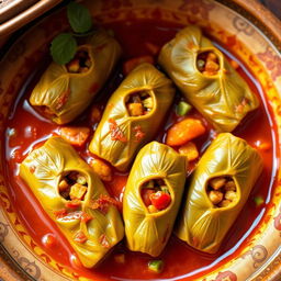 A beautiful display of mixed vegetable dolma cooked in a traditional tagine