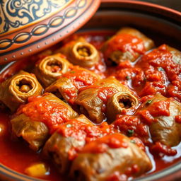 A beautiful display of mixed vegetable dolma cooked in a traditional tagine